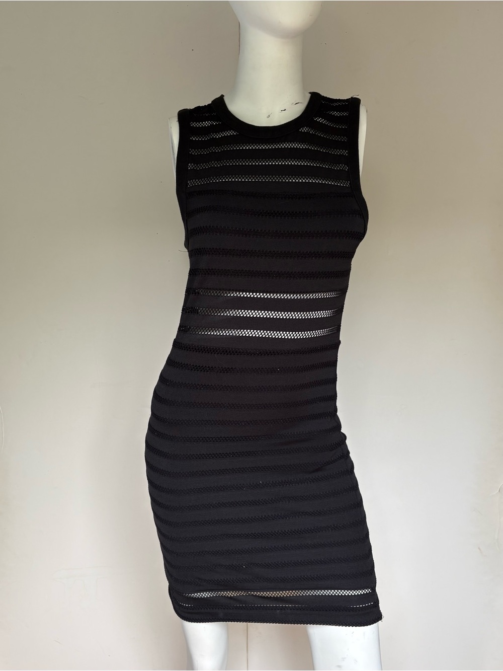 silence + noise Black Sleeveless Striped Mesh Bodycon Mini Dress
